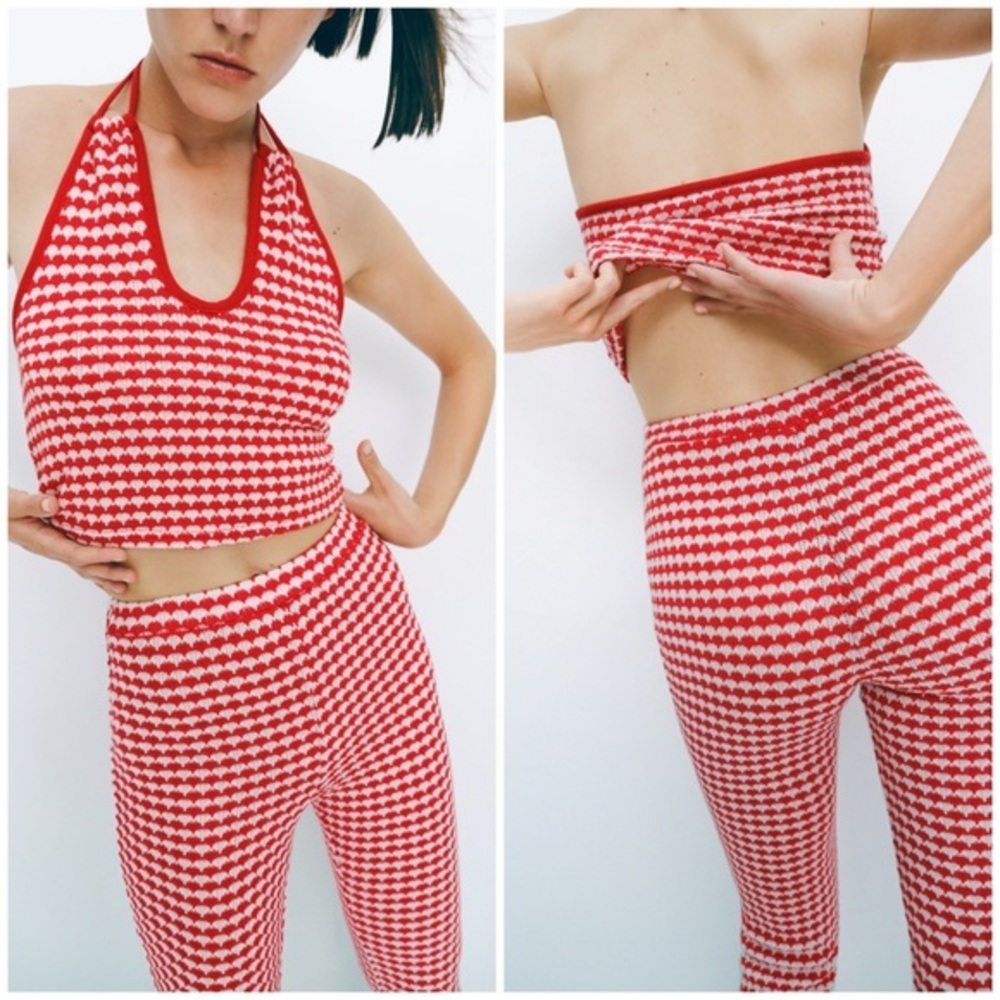 ZARA Red & White Mini Flare Knit Pants